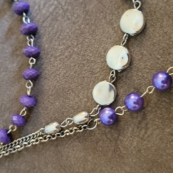 3/$30 PURPLE Beaded Layered Chain Necklace - Picture 6 of 9